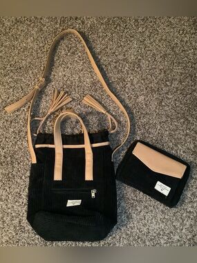 Roxy tote bag & matching wallet set, color black & tan